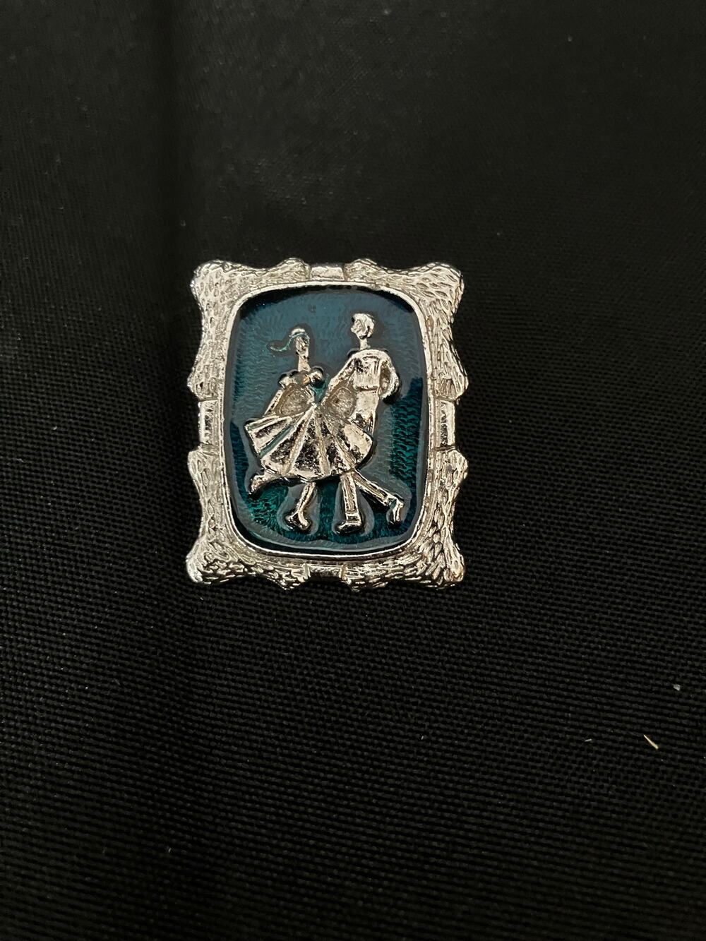 Vintage Square Dancing Scarf Clip Bolo Slide Bandana Clip Silver Tone Enamel